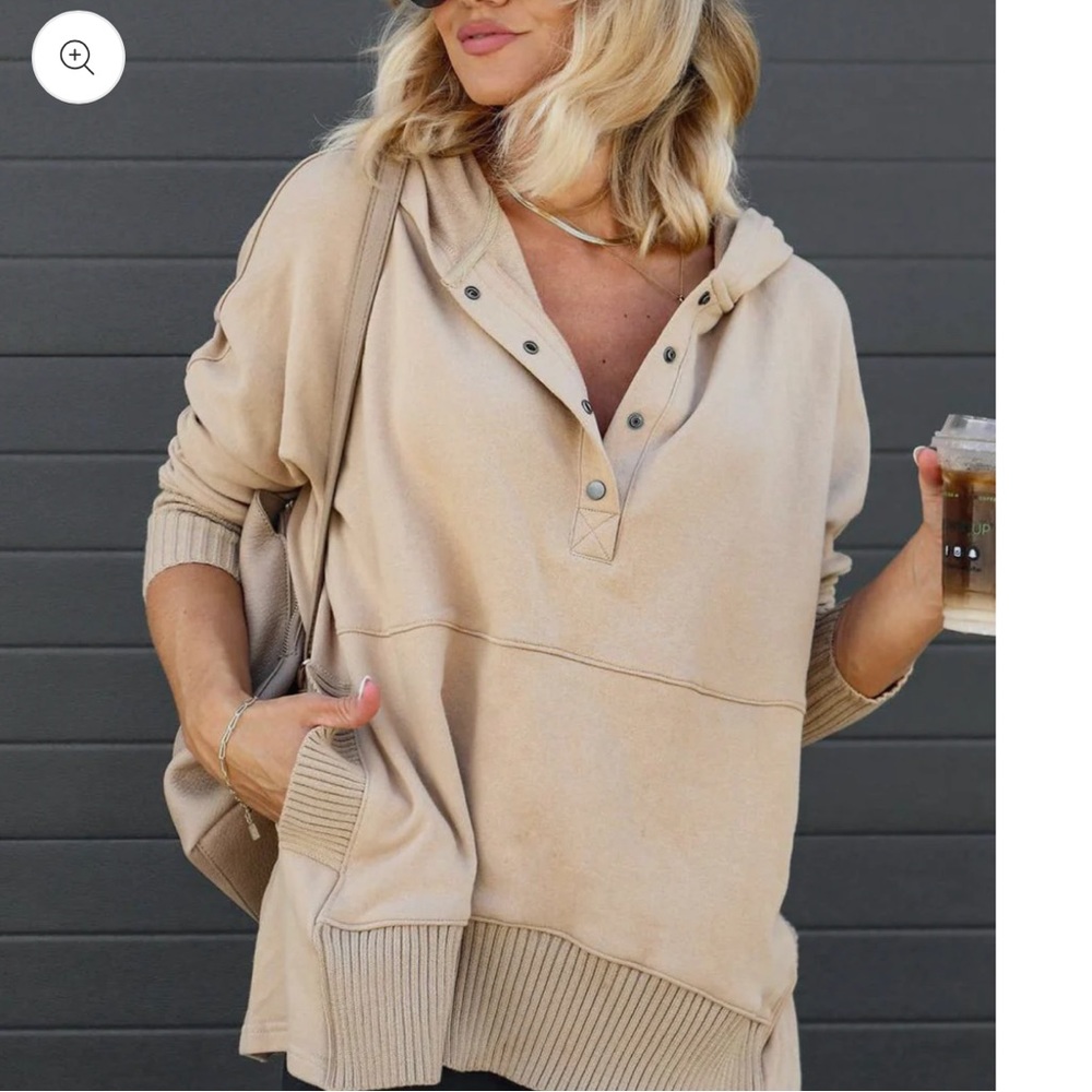 Cream Hooded button up pullover
